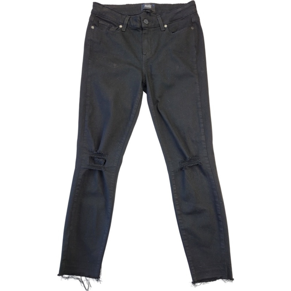 ✅ Paige Woman’s black stretch skinny Verdugo Crop jeans Distressed size 29